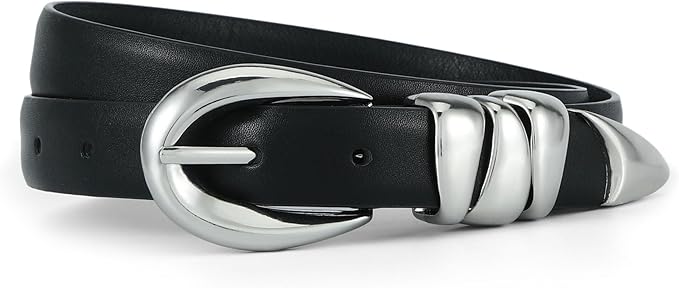 Skinny Leather Waist Belt - Gold Buckle Dress Belt for Women's Jeans & Dresses