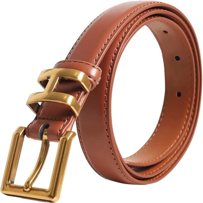 Women's Fashion Classic Metal Buckle Leather Belt with Jeans Dress