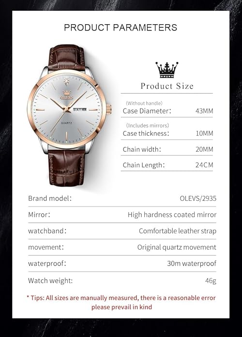 OLEVS Mens Watches, Casual Leather Watches for Men Easy to Read Quartz Number Watch with Date Waterproof Blue/Black/Silver Face Men's Wrist Watches…