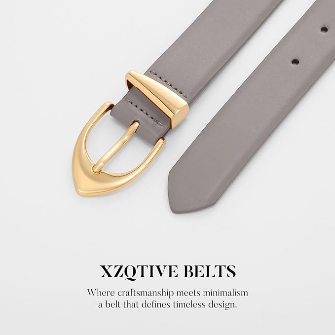 XZQTIVE Women's Leather Belts, Classic Minimalist Design For Jeans Pants Dresses, Black Belt With Gold Buckle
