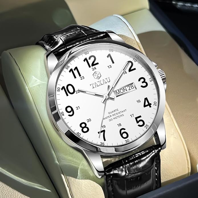 Watches for Men Luxury Analog Waterproof Classic Leather Large Face Simple Easy Read Quartz Minimalist Dress Day Date Quartz Mens Watches