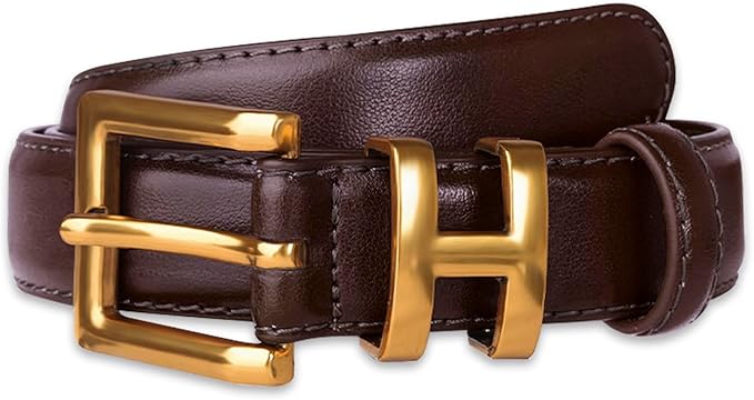 Women's Fashion Classic Metal Buckle Leather Belt with Jeans Dress