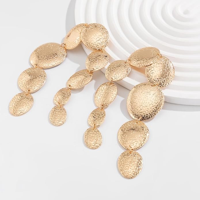 Elegant Gold Choker Necklace and Earring Set for Women, Textured Jewelry Set, Statement Necklace & Drop Earrings for Parties and Events