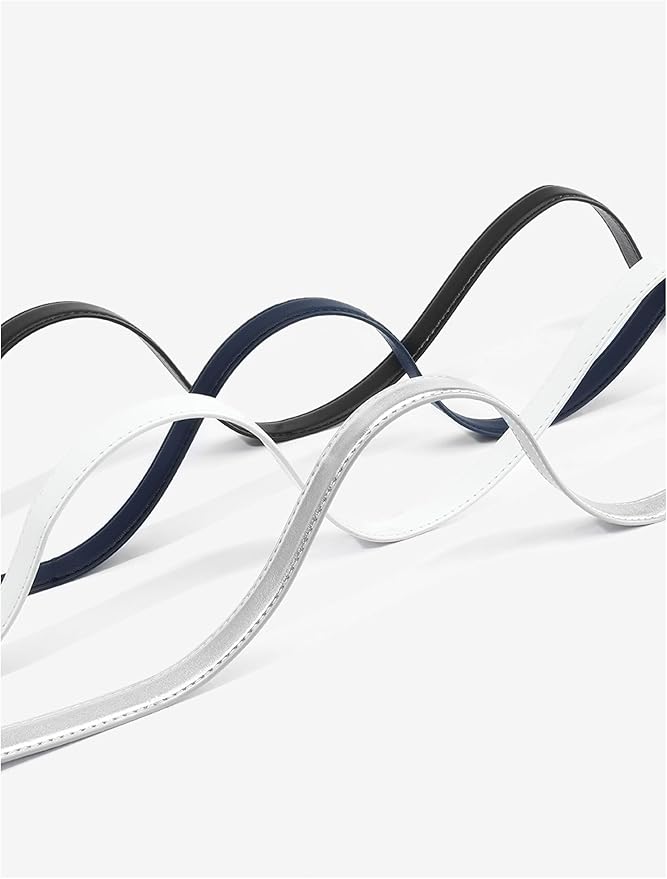 Thin Belt for Women Jeans Faux Leather Ladies Skinny Waist Belts for Dresses Pants with Trendy Gold/Silver Buckle
