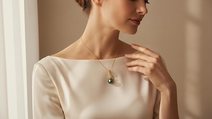 Birthday Gifts for Women - Black Pearl Necklaces for Women - Real 18K Gold Over Sterling Silver - Elegant Tahitian Black Pearl Jewelry - Anniversary·Gifts for Women - Christmas Gifts for Wife, Girlfriend, Her, Mom