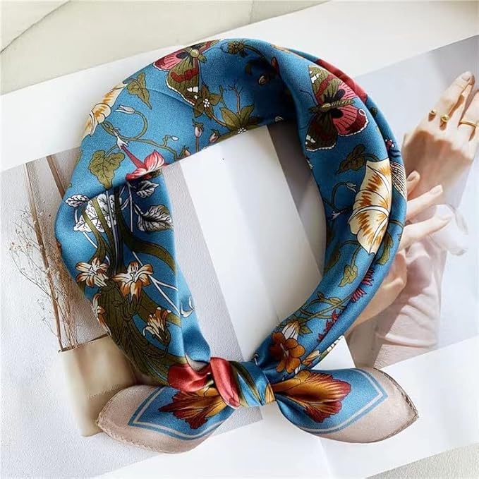ANDANTINO 100% Real Mulberry Silk Scarf -21'' x 21''- Lightweight Neckerchief –Women Men Small Square Digital Printed Scarves
