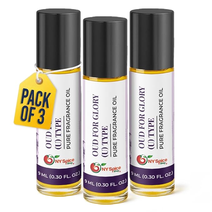 NY Spice Shop Oud for Glory U Type Fragrance – Pack of 3 Amber Woody Fragrance Oil & Unisex Scent – Oriental Musk Aroma with Warm Wood Accord – Artisan Perfume Oil for Personal Scent Collection