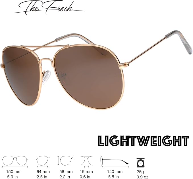 The Fresh Classic Aviator Frame Light Color Lens XL Oversized Sunglasses Gift Box