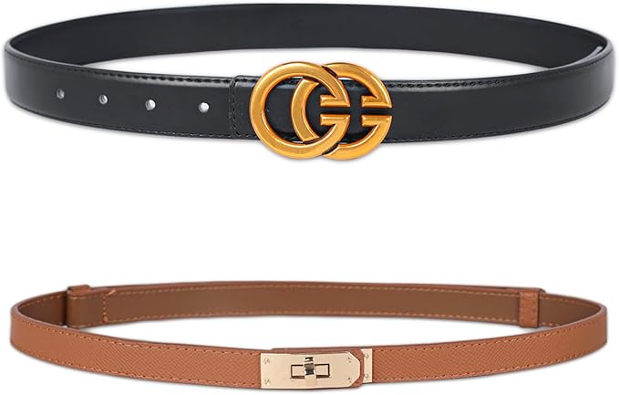 Women's Fashion Classic Metal Buckle Leather Belt with Jeans Dress