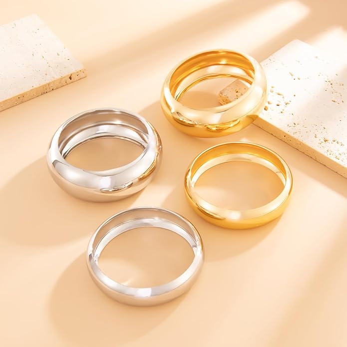 Chunky Gold Bangles Bracelets for Women Trendy Silver Stack Bracelet Minimalist Wide Bangle Jewelry