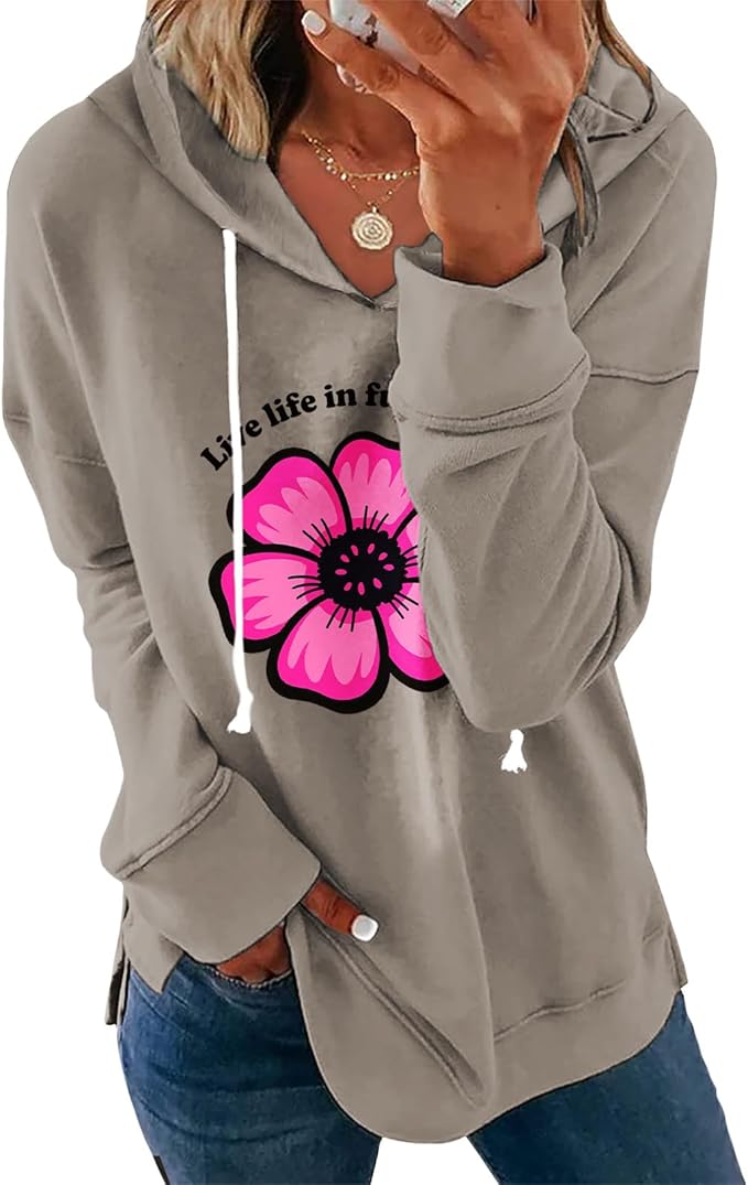 Women's Brown Mandala Print Hoodie Long Sleeve Loose Fit Pullover Sweatshirt With Drawstring For Fall Winter