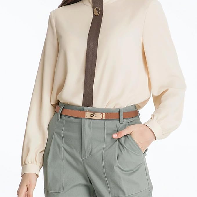 Women's Fashion Classic Metal Buckle Leather Belt with Jeans Dress