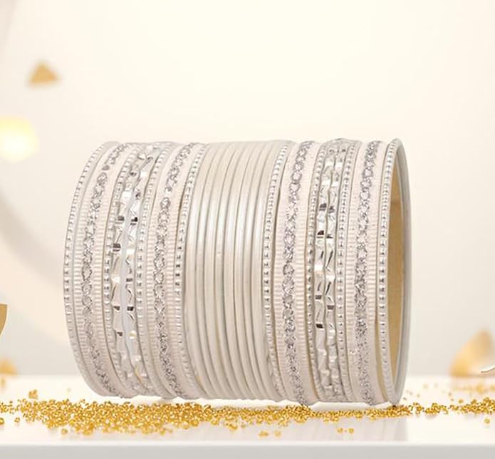 Touchstone Indian Metal Bangles for Women Gold Alloy Bracelets desi 2 Dozen Bangle Collection Bollywood Women's Jewelry Set Multi Stacking Wide Chunky Textured Golden Set of 24 in Gold or White Tone