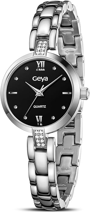 GeYa Silver Watch for Women Elegant Dressy Watch, Dainty Diamond Dial Stainless Steel Bracelet, Japanese Quartz Movement, 5ATM Water Resistant, Ideal for Petite Wrist, Gift Ready