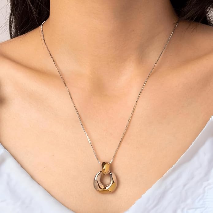 Necklace Earring Set for Women | 18K Gold Plated Statement jewelry | Trendy Pendant Necklace and Hoop Earrings for Her