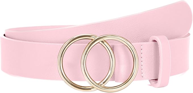 SUOSDEY Women Leather Belt Fashion Double O-Ring Soft Faux Leather Waist Belts For Jeans Dress
