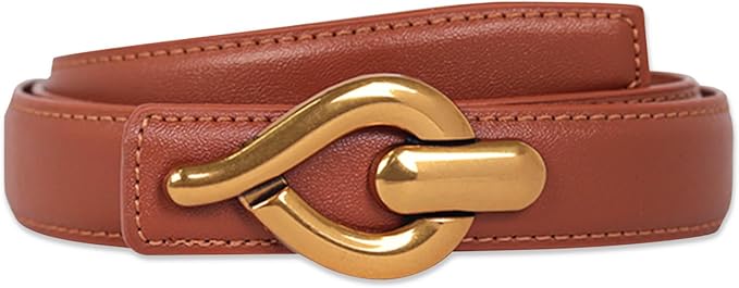 Women's Fashion Classic Metal Buckle Leather Belt with Jeans Dress