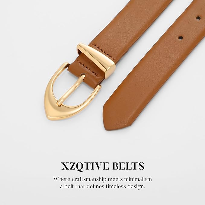 XZQTIVE Women's Leather Belts, Classic Minimalist Design For Jeans Pants Dresses, Black Belt With Gold Buckle