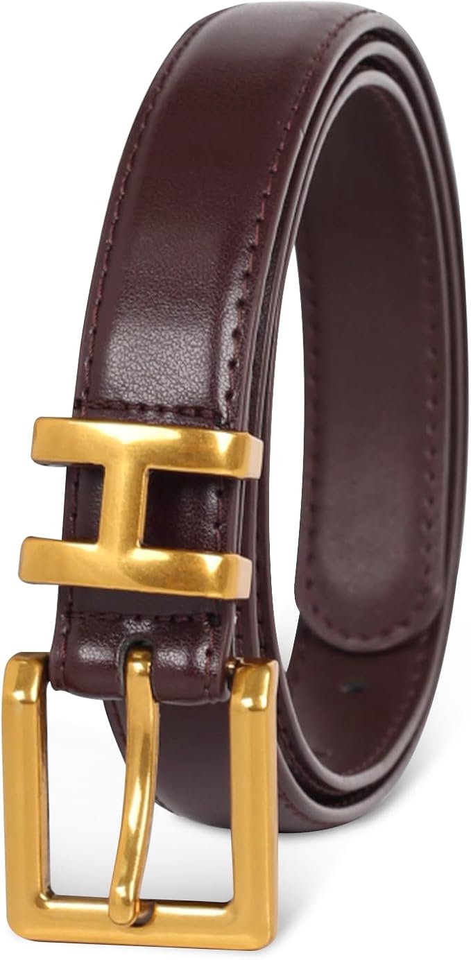 Women's Fashion Classic Metal Buckle Leather Belt with Jeans Dress