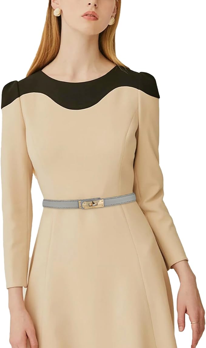 Women's Fashion Classic Metal Buckle Leather Belt with Jeans Dress