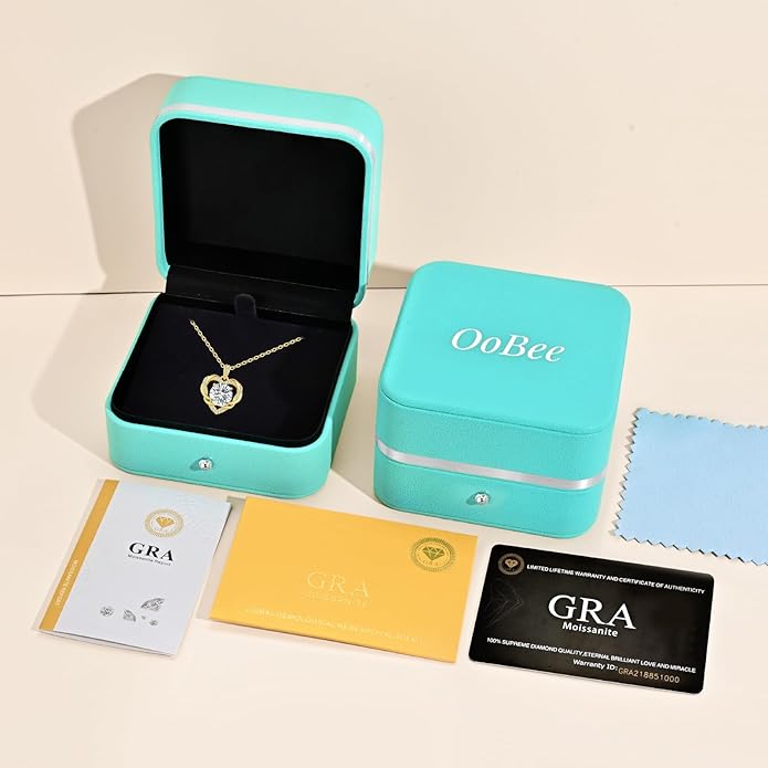 OOBEE Moissanite Heart Necklace for Women 925 Sterling Silver Fine Jewelry, Ideal Birthday Anniversary Christmas Gift for Women Wife Mom Girlfriend