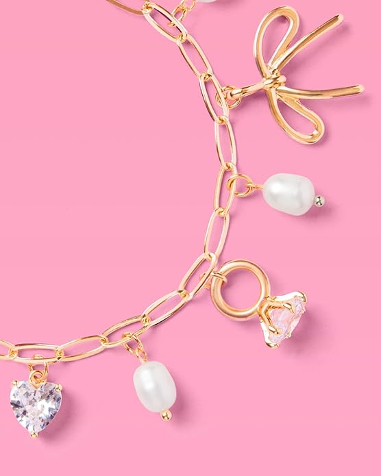 xo, Fetti Gold Bride Charm Bracelet | Pearl Bachelorette Accessory, Rhinestone Bridal Jewelry, Bach Party Decorations, Bridesmaid Gift, Wedding Chain Bangle