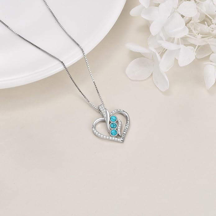 Rose Heart Birthstone Necklace for Women - Solid S925 Sterling Silver with Rose Gold Plated Infinity Symbol of Love Valentine's, Mother's Day, Anniversary, Christmas Birthday Gift for Her, Mom, Wife, or Girlfriend.