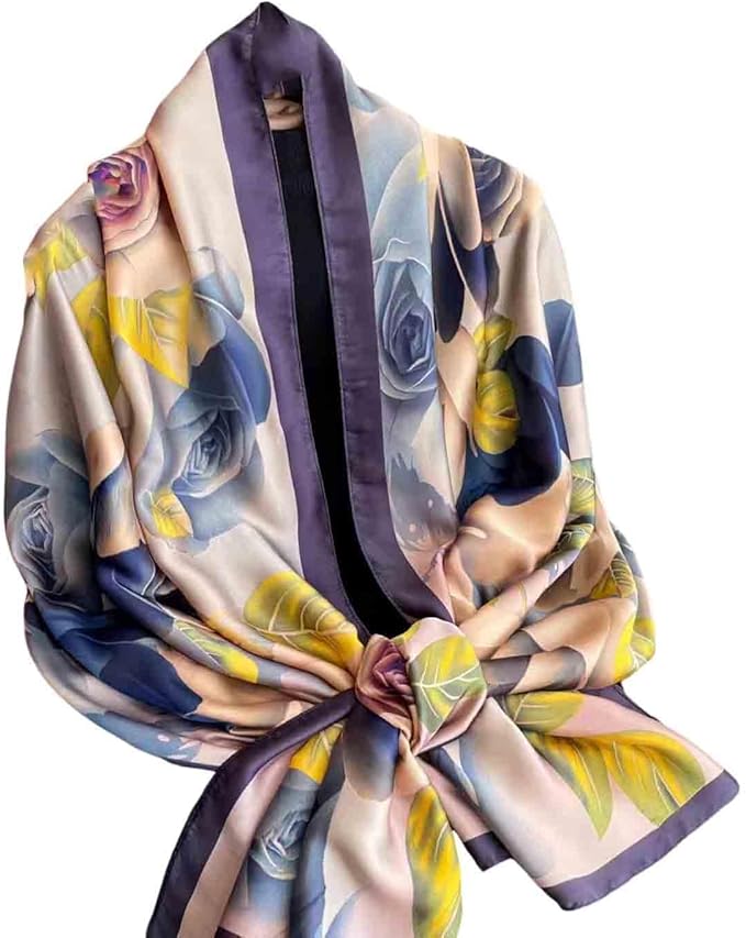 Pokeedioty Scarfs for Women Lightweight Head Scarf Fashion Scarves Elegant Floral Pattern Sunscreen Shawls and Wraps