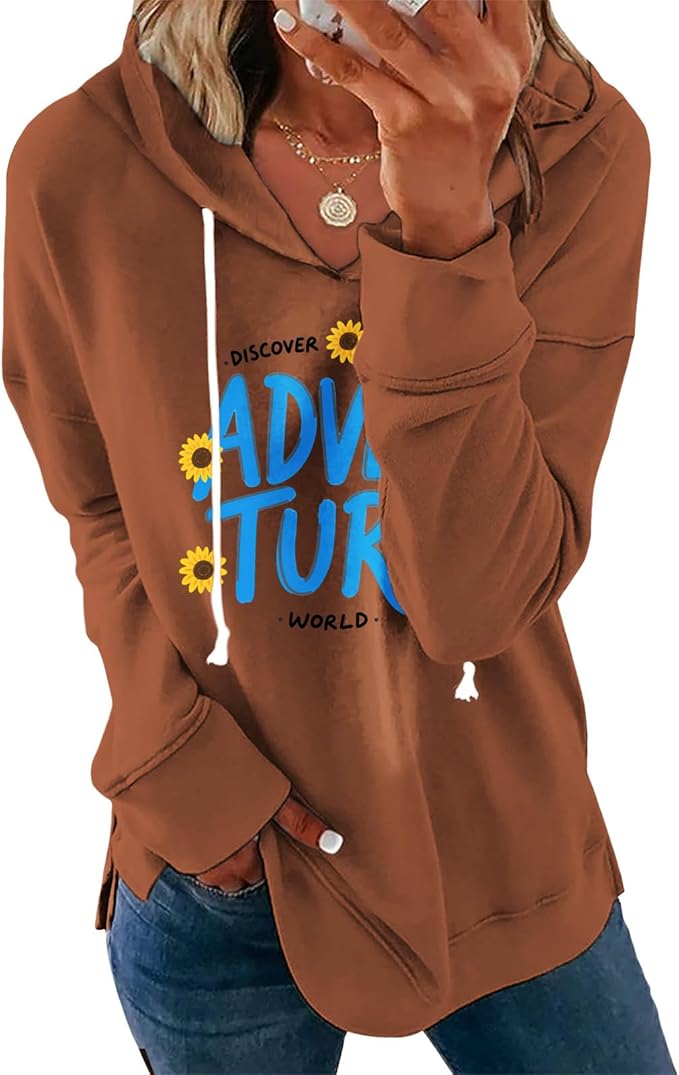 Womens Black Floral Print Hoodie Long Sleeve Cotton Blend Pullover Sweatshirt Loose Fit Casual Top For Everyday Wear