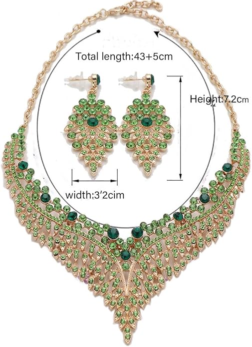Wedding Bridal Jewelry Set Crystal Rhinestone Statement Necklace Vintage Collar Necklace Dangle Earrings Set for Women