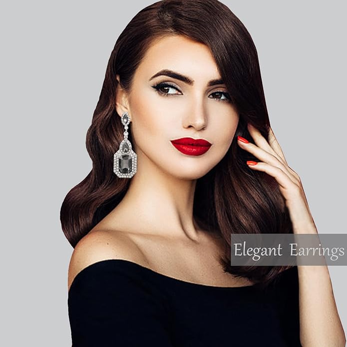 Vintage Rhinestone Dangle Statement Earrings Colorful Long Crystal Dangling Drop Earring for Women Formal Wedding Prom