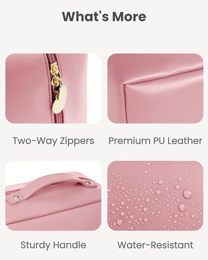 Travel Makeup Organizer Bag, Large Capacity Cosmetic Bags with Multiple Compartments, Open-Flat Toiletry Bag Portable Waterproof Pouch for Women Beauty Essentials (Pink)