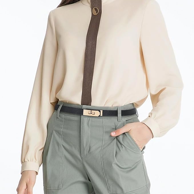 Women's Fashion Classic Metal Buckle Leather Belt with Jeans Dress
