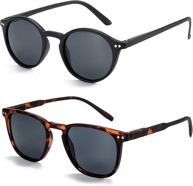 ZENOTTIC Polarized Sunglasses for Women Men: Retro Shades Round | Square Frame UV Protection 2 Pack