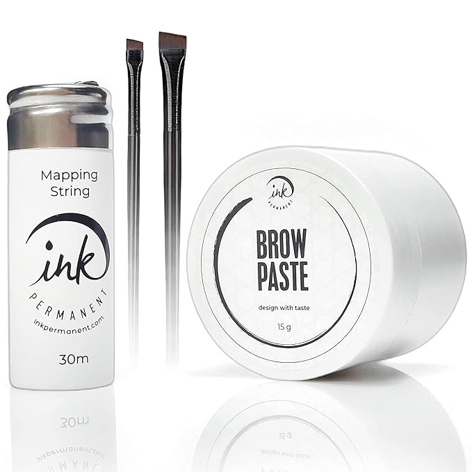 Brow Mapping Kit with White Brow Paste [Large 15g Bottle] White Brow Mapping String [30 m ] and 2 Eyebrow Brush Set for Microblading Supplies, PMU Supplies and Brow Brush Microblading Kit; Brow brush