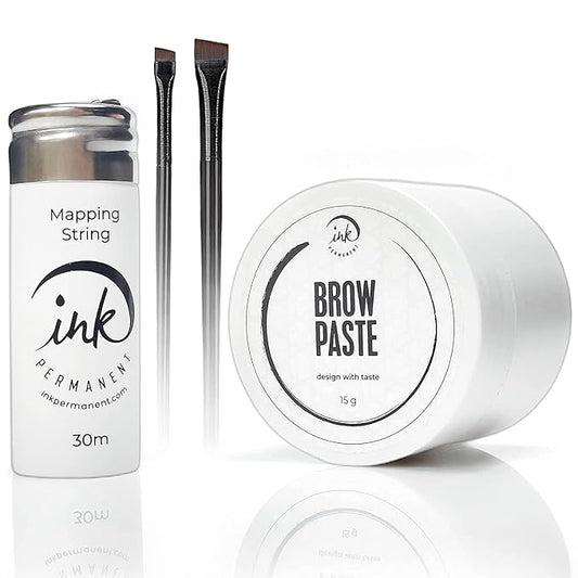 Brow Mapping Kit with White Brow Paste [Large 15g Bottle] White Brow Mapping String [30 m ] and 2 Eyebrow Brush Set for Microblading Supplies, PMU Supplies and Brow Brush Microblading Kit; Brow brush