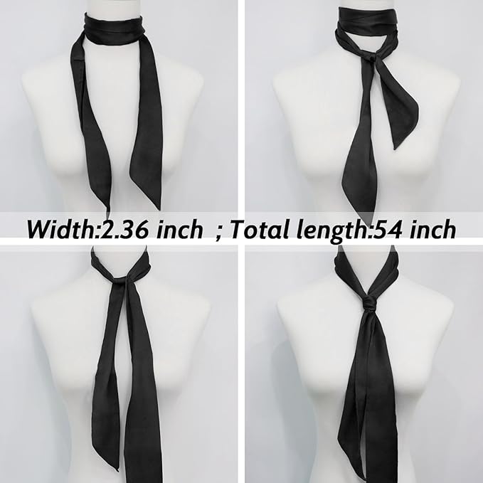 Long Satin Neckerchief Versatile Ribbon Tie Neck Scarf Solid Color Skinny Womens Tie