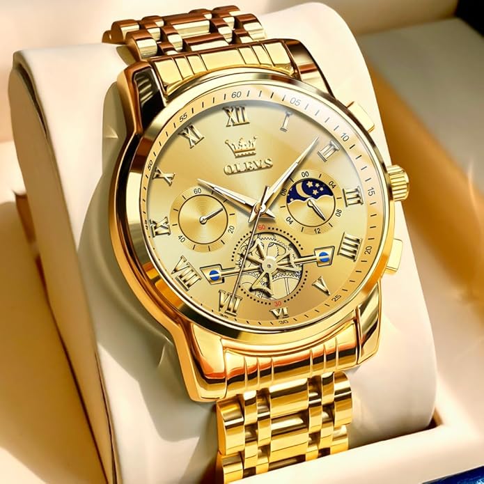 OLEVS Mens Watches Waterproof Stainless Steel Adjustable Bracelet Watch Quartz Analog Watch for Men Fashion Business Classic Mens's Wrist watch's Casual Watches Gold/Blue/Black/White/Face/Dial