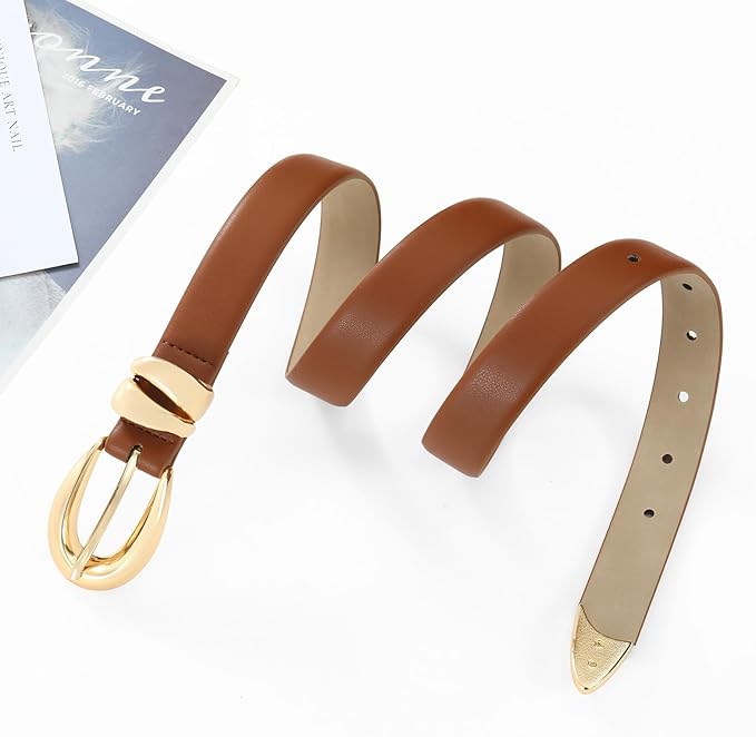 Belts for Women with Gold Buckle – Adjustable Black leather Belt for Jeans, Dress, Pants