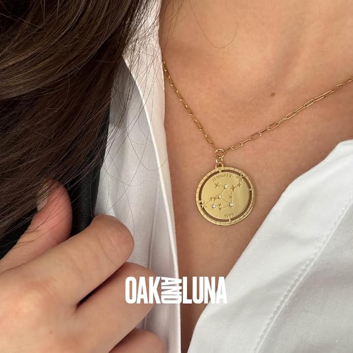 OAK & LUNA - Personalized Engraved Constellation Necklace with Diamond - Designer Gift for Her, Women, Mom - Custom Dainty Jewelry for Christmas, Mother's Day, Birthday