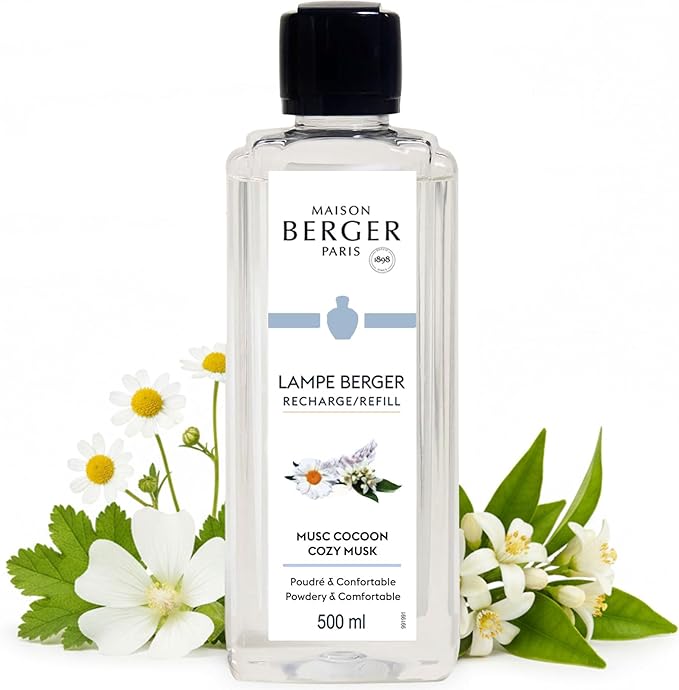 MAISON BERGER Cozy Musk Lampe Berger Refill, 500 ml (16.9 fl oz), 2-in-1 Catalytic System, Neutralizes Odors and Diffuses Fragrance, Orange Blossom, Roman Chamomile, White Musks, Made in France