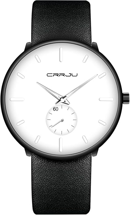 Mens Watches Ultra-Thin Minimalist Waterproof-Fashion Wrist Watch for Men Unisex Dress with Leather Band