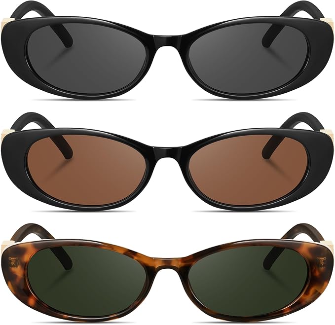 Retro Oval Cat Eye Sunglasses for Women Trendy Narrow Small Oval Sun Glasses 90s Vintage Shades
