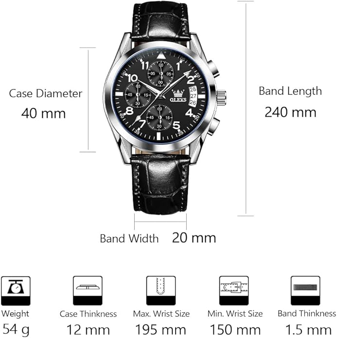 OLEVS Men's Casual Leather Watch, Big Face Chronograph Watch for Men, Fashion Easy to Read Dress Watch, Men's Waterproof Luminous Date Analog Watch, Gold/Black/White/Blue Dial