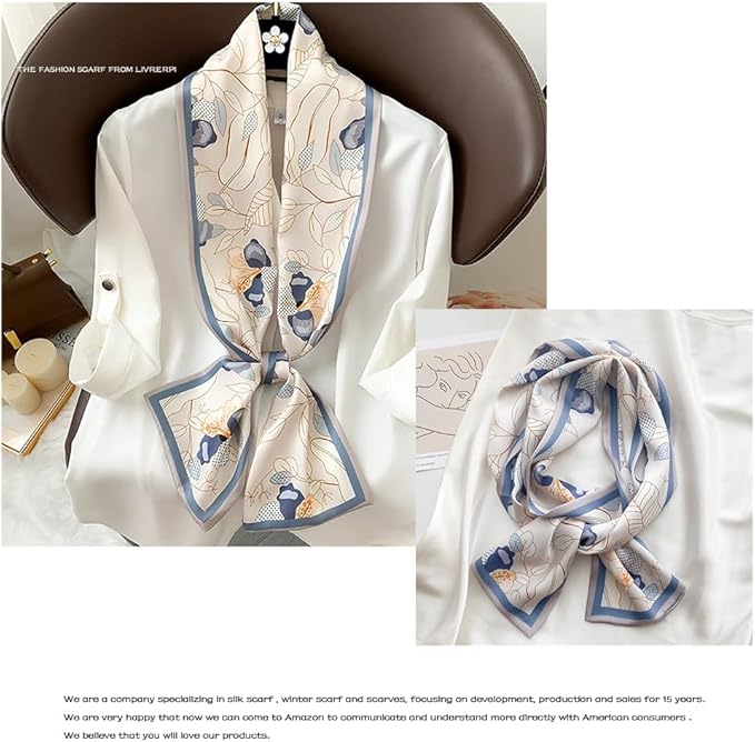 Livrerpi Silk Feeling Head Scarf Fashion Satin Hair Scarf Square Long Scarves for Women Gifts