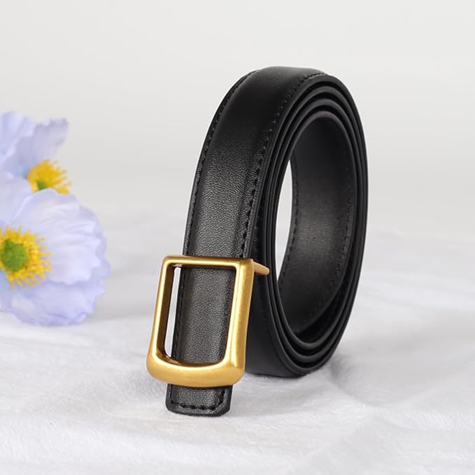 Women's Fashion Classic Metal Buckle Leather Belt with Jeans Dress
