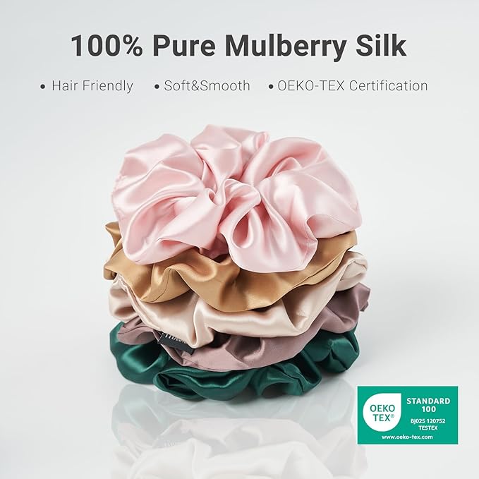 THXSILK Hair Silk Scrunchie for Women, Emerald Green, 1 x Silk Scrunchy, Free Size For All, Natural Materials, Occasions, Fashionable Cute Ring Ties Scrunchies, Suitable for Thick Hair