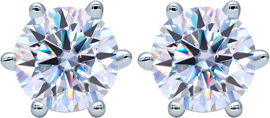 14K Gold 6-Prong Solitaire Stud Earrings for Women, 1ct D-Color VVS1 Round Cut Diamond, Luxury Gift Box Packaging