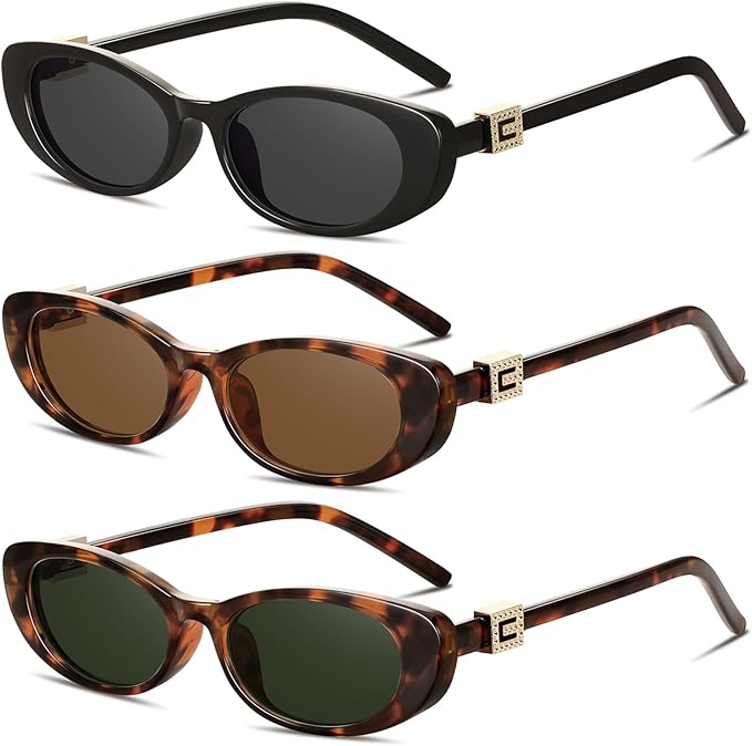 Retro Oval Cat Eye Sunglasses for Women Trendy Narrow Small Oval Sun Glasses 90s Vintage Shades