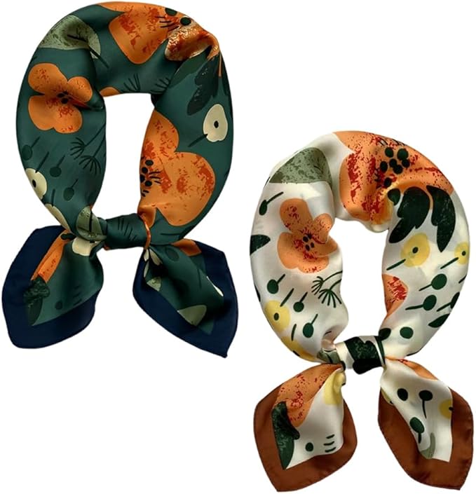 FONYVE Silk Feeling Scarf Medium Square Satin Head Scarf for Women 27.5 × 27.5 inches